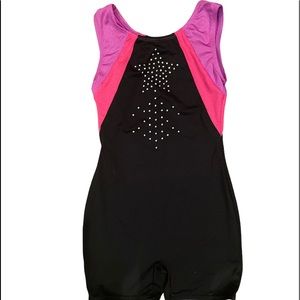 Gymnastics/Dance bodysuit. Black pink and purple with bling